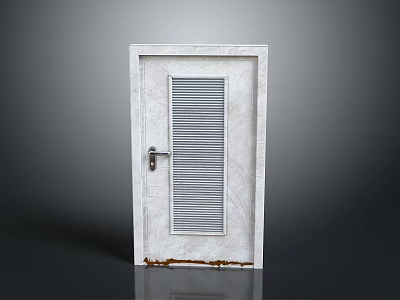 White Interior Door With Louvered Panel And Metal Handle Worn Bottom Design 3d model