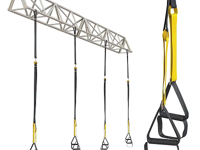 Fitness Suspension Training Equipment With Metal Truss Frame Multiple Yellow Black Straps And Handles 3d model