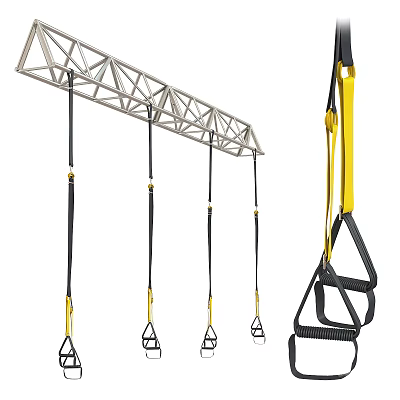 Fitness Suspension Training Equipment With Metal Truss Frame Multiple Yellow Black Straps And Handles 3d model