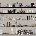 Elegant Display of Various Perfume and Cosmetics Products on Organized Shelves