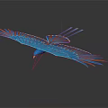 Blue Bird Model with Orange and Blue Feathers Spreading Wings in Flight on White Background