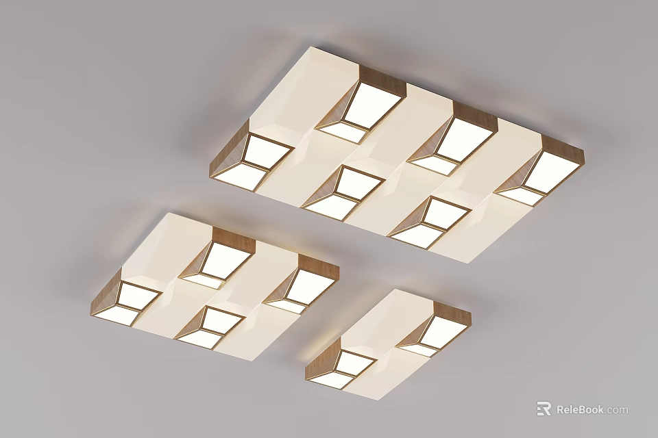 Modern Square Ceiling Lights With Wooden Frame And White Panel For Interior Lighting 3d model