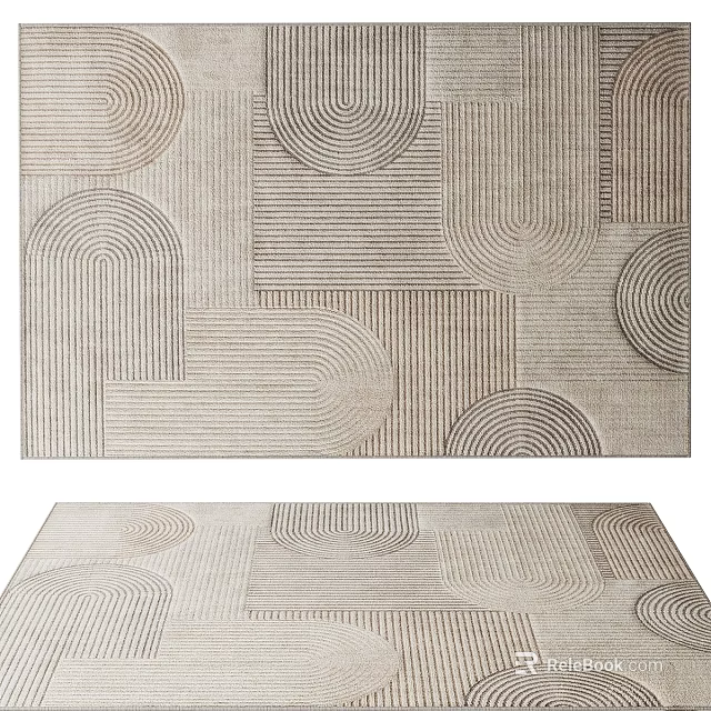 Modern Square Rug With Geometric Patterns Curved Lines And Neutral Tones Woven Design 3d model 