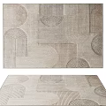 Modern Square Rug With Geometric Patterns Curved Lines And Neutral Tones Woven Design