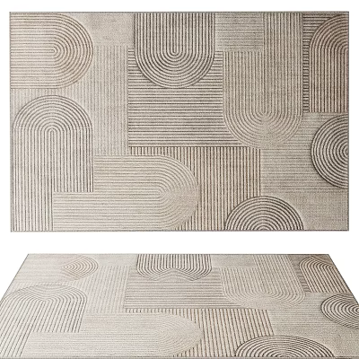 Modern Square Rug With Geometric Patterns Curved Lines And Neutral Tones Woven Design 3d model