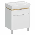 Modern White Washbasin Vanity With Wooden Top Metal Legs Storage Drawers And Cabinet