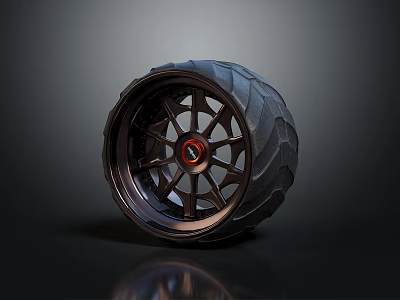 High Quality Car Parts Tire and Wheel Rim with Deep Tread and Red Center Logo 3d model
