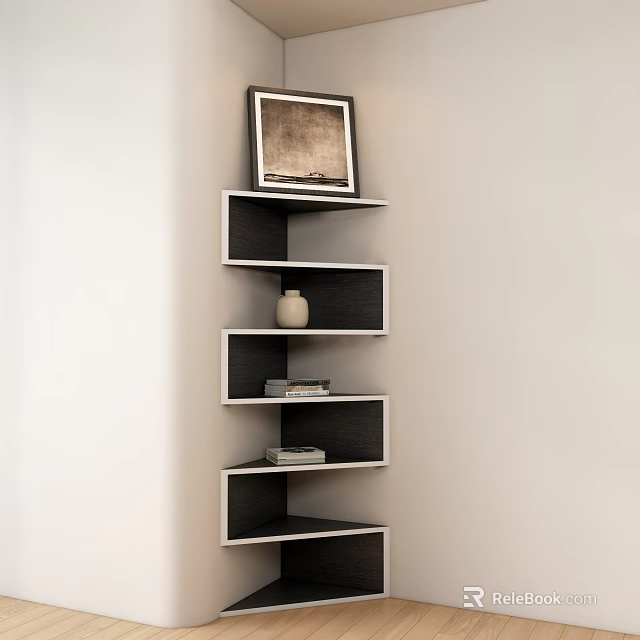 Modern Wall Mounted Bookcase With Picture Frame Vase Books On Floating Shelves 3d model 