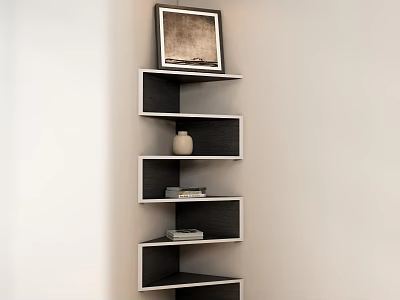 Modern Wall Mounted Bookcase With Picture Frame Vase Books On Floating Shelves 3d model