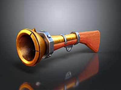 Vintage 3D Rendered Weapon with Wooden Stock and Golden Barrel Metal Parts 3d model