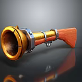 Vintage 3D Rendered Weapon with Wooden Stock and Golden Barrel Metal Parts
