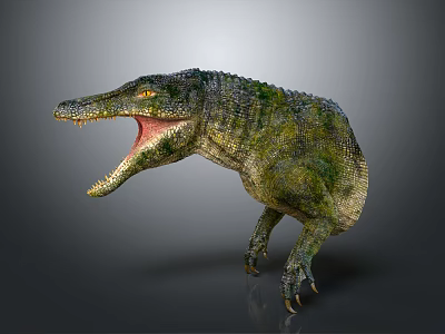 Aquatic Animal With Green Moss Covered Skin Open Mouth And Sharp Teeth 3d model