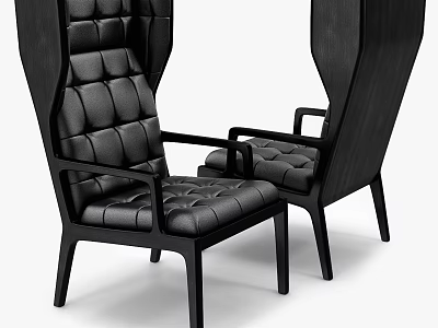 Modern Black Leather Leisure Chairs With Tufted Seats And Wooden Legs 3d model
