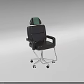 Black Leather Single Chair With Green Headrest And Rolling Wheel Base