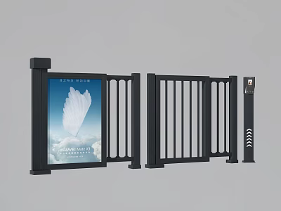 Modern Black Gate Barrier System With Advertising Display Screen And Railing Control 3d model