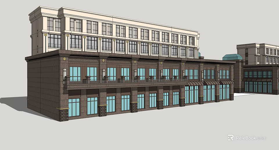 Multi story Commercial Complex Featuring Classical Facade And Large Glass Windows 3d model