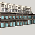 Multi story Commercial Complex Featuring Classical Facade And Large Glass Windows 3d model