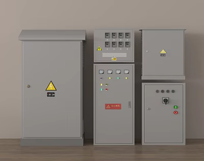 Industrial Electrical Control Cabinets with Warning Signs Control Panels Buttons and Indicators 3d model