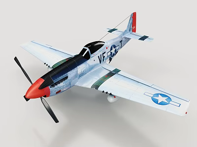 Vintage Fighter Jet With Red Nose Blue White Star Insignia White Fuselage And Green Stripes 3d model