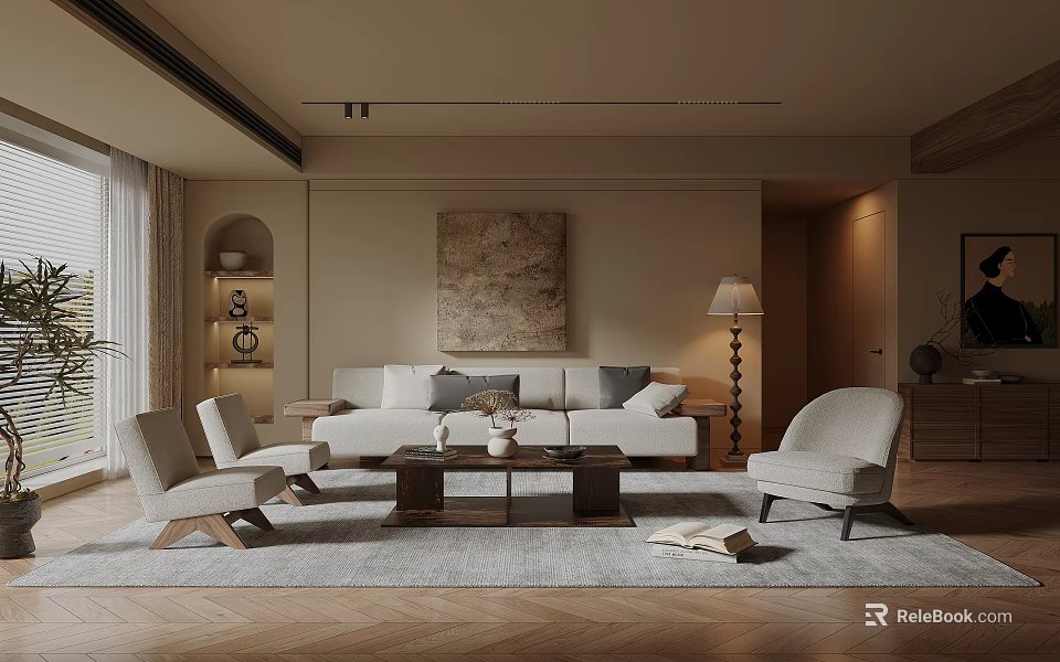 Modern Open Concept Restaurant Interior With Luxury Decor And Comfortable Seating 3d model