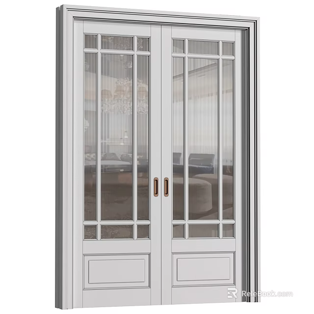 White Double Swing Door With Glass Grid Design For Modern Interior 3d model 