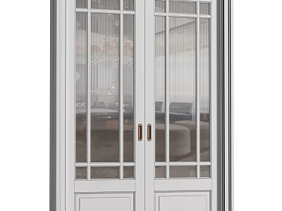 White Double Swing Door With Glass Grid Design For Modern Interior 3d model