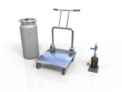 Industrial Gas Cylinder With Portable Metal Trolley And Small Tool Equipment 3d model