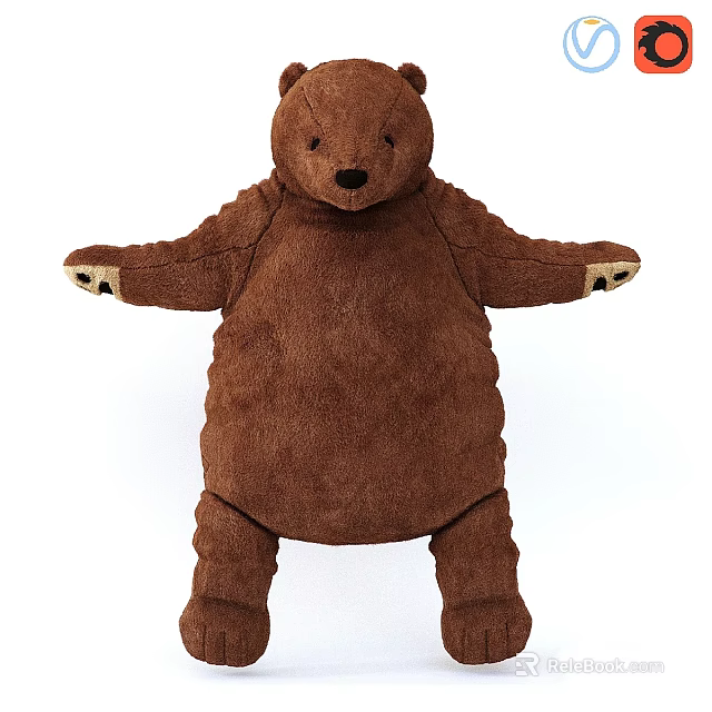 Cute Brown Plush Teddy Bear Doll With Open Arms And Soft Texture 3d model 