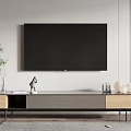 Modern Light Wood and Gray TV Stand with Green Plant Sculpture and White Spherical Ornaments