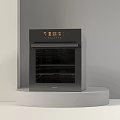 Modern Black Kitchen Oven Appliance with Digital Control Panel on White Display Pedestal