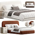 Modern Double Bed With Brown Headboard White Sheets Gray Blanket And Pillows 3d model