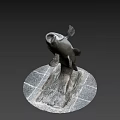 Game and Movie Character Metal Fish Statue In Leaping Pose With Square Textured Base