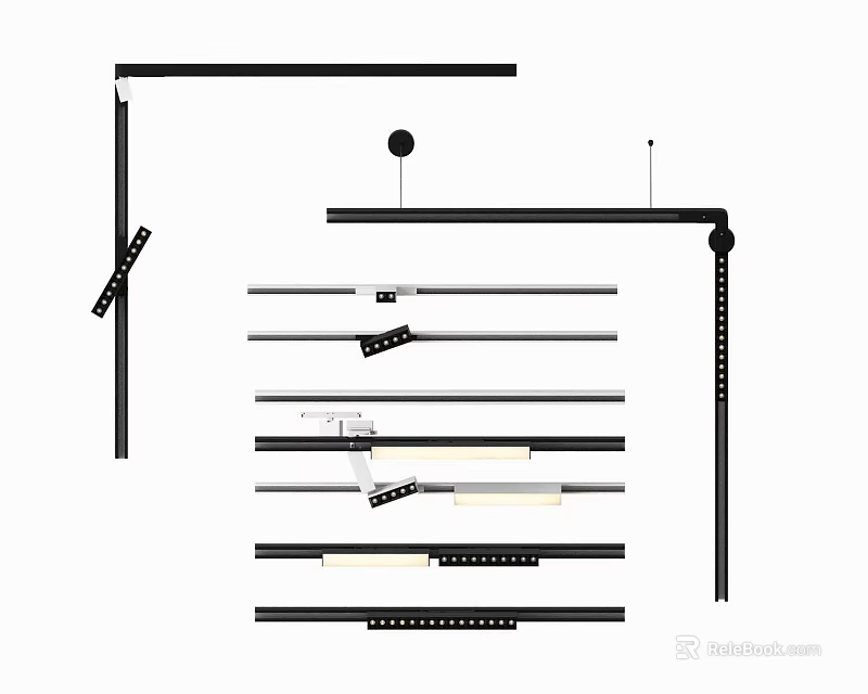 Downlights and Spotlights Installation System with Track and Mounting Components 3d model