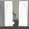Two Tone Gradient Gray And White Velvet Curtains With Green Plant In Interior