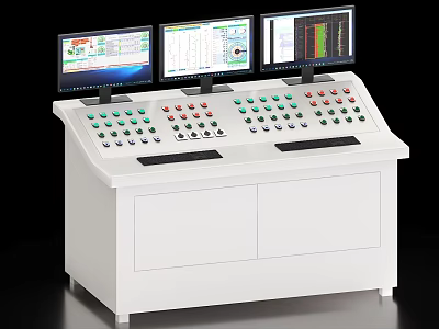 Industrial Control Console With Multiple Monitors Data Display And Control Buttons 3d model