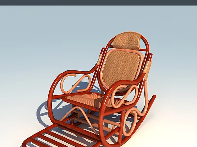 Classic Red Wooden Frame Leisure Chair With Woven Rattan Back And Rocking Design 3d model