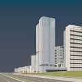 Urban Commercial Street Development With High Rise Buildings Green Spaces And Roads
