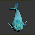Blue Stylized Cute Sea Creature Character With Winged Fins Crystal Forehead And Sparkling Eyes