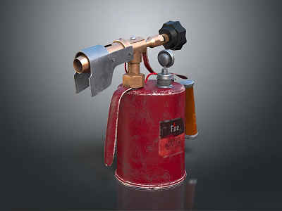 Durable Red Industrial Blowtorch with Metal Nozzle Valve Tank and EXP Label 3d model