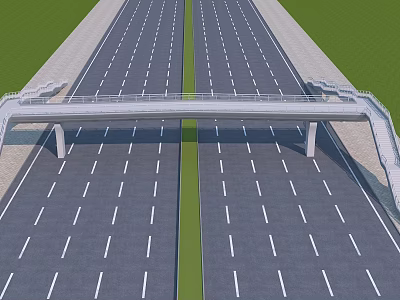 Modern Highway Bridge Over Dual Carriageway With Green Median And White Railings 3d model