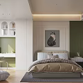 Modern Kids Room Interior With Green Walls Bed Study Desk And Decorative Painting