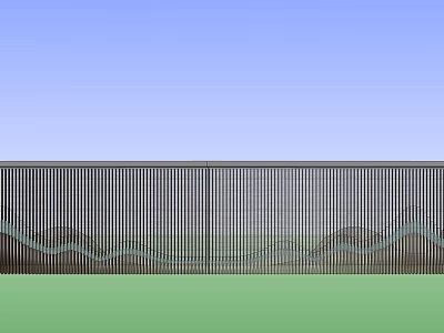 Modern Feature Wall With Striped Design And Wavy Pattern Against Green Grass Blue Sky 3d model