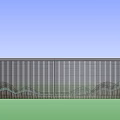 Modern Feature Wall With Striped Design And Wavy Pattern Against Green Grass Blue Sky