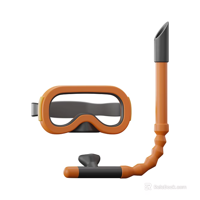 Comfortable Orange Gray Snorkel Mask And Tube Sports Equipment For Water Sports 3d model 