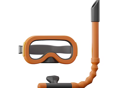 Comfortable Orange Gray Snorkel Mask And Tube Sports Equipment For Water Sports 3d model