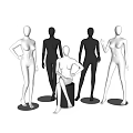 Multiple White And Black Mannequins In Standing And Sitting Poses
