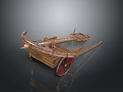 Ancient Wooden Wheeled Siege Weapon With Fire Arrow Launcher Structure 3d model