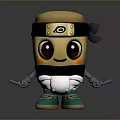 Cute Cartoon Character Figure With Black Headband Gold Emblem Big Eyes And Green Shoes
