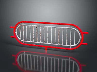 Red And White Curved Metal Fence With Railing On Reflective Surface 3d model