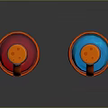 Two Piece Decorative Ornament Set With Orange Accents Red And Blue Spheres